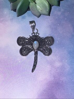 Silver Moonstone Dragonfly Pendant